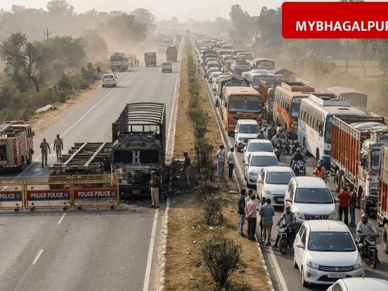 नवगछिया के खरीक चौक पर भीषण हादसा, बक्सर के ट्रक चालक की जलकर मौत, NH-31 पर 4 घंटे लगा जाम