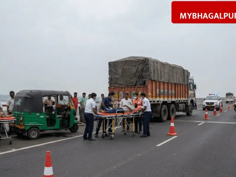 भागलपुर विक्रमशिला सेतु पर भीषण सड़क हादसा, ट्रक की टक्कर से टोटो सवार 4 लोग गंभीर रूप से घायल